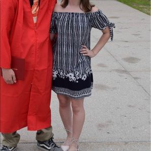 Xhilaration Navy & White Off the Shoulder Dress